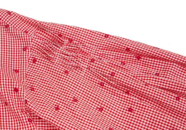 ピンクハウスPINK HOUSE 花柄ギンガムチェックフリルネックリボンデザインシャツ 赤白M位 K-102687_005