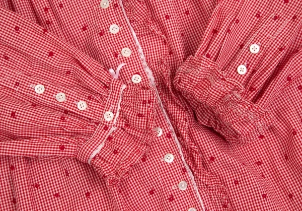 ピンクハウスPINK HOUSE 花柄ギンガムチェックフリルネックリボンデザインシャツ 赤白M位 K-102687_008