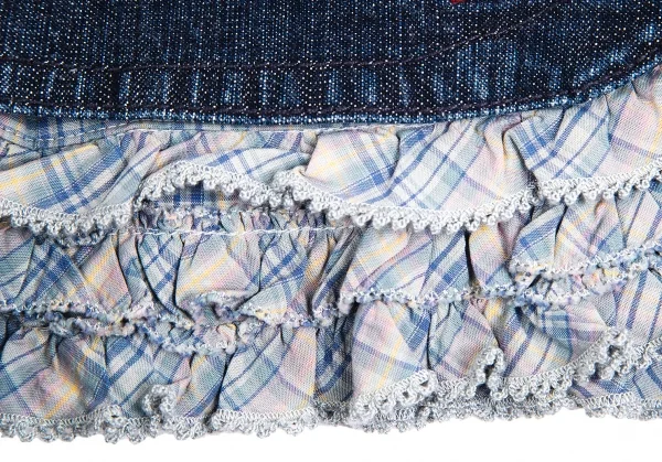 ピンクハウスPINK HOUSE ロゴ刺繍裾フリルレースアップクロップドデニムパンツ インディゴM K-102690_010