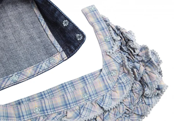 ピンクハウスPINK HOUSE ロゴ刺繍裾フリルレースアップクロップドデニムパンツ インディゴM K-102690_013