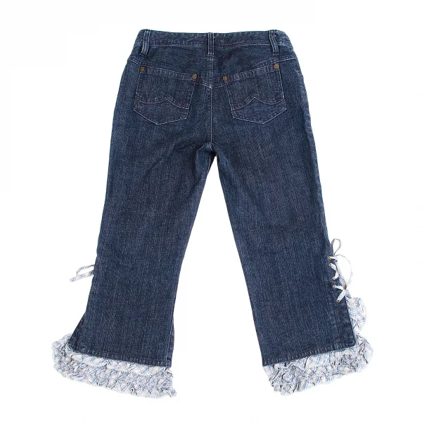 ピンクハウスPINK HOUSE ロゴ刺繍裾フリルレースアップクロップドデニムパンツ インディゴM K-102690_015