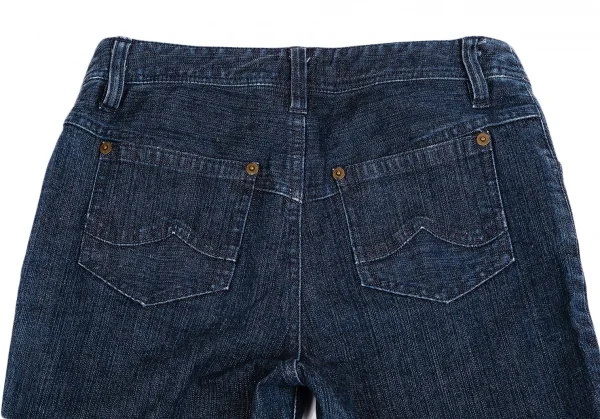 ピンクハウスPINK HOUSE ロゴ刺繍裾フリルレースアップクロップドデニムパンツ インディゴM K-102690_016