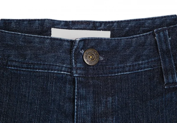 ピンクハウスPINK HOUSE ロゴ刺繍裾フリルレースアップクロップドデニムパンツ インディゴM K-102690_004