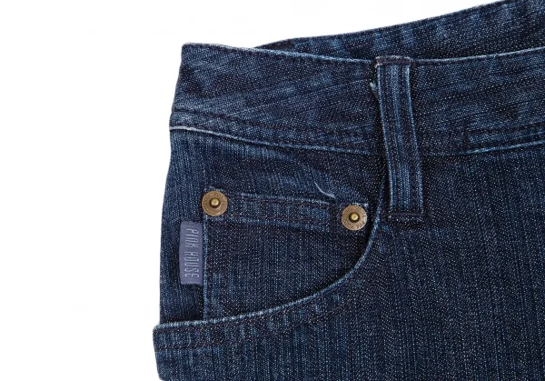 ピンクハウスPINK HOUSE ロゴ刺繍裾フリルレースアップクロップドデニムパンツ インディゴM K-102690_005