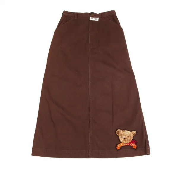 ピンクハウスPINK HOUSE ベアー刺繍ワッペン貼り付け台形ロングスカート 茶M K-102692_002