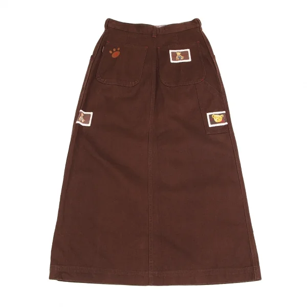 ピンクハウスPINK HOUSE ベアー刺繍ワッペン貼り付け台形ロングスカート 茶M K-102692_013