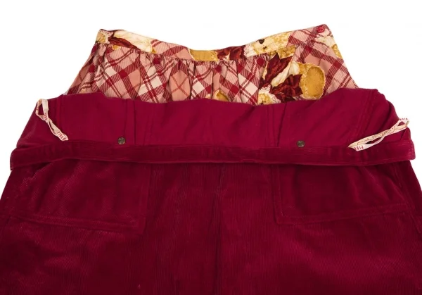 ピンクハウスPINK HOUSE ベアー刺繍コーデュロイラップチェックスカート 赤M位 K-102696_005