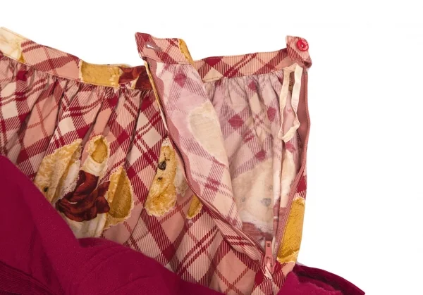 ピンクハウスPINK HOUSE ベアー刺繍コーデュロイラップチェックスカート 赤M位 K-102696_007