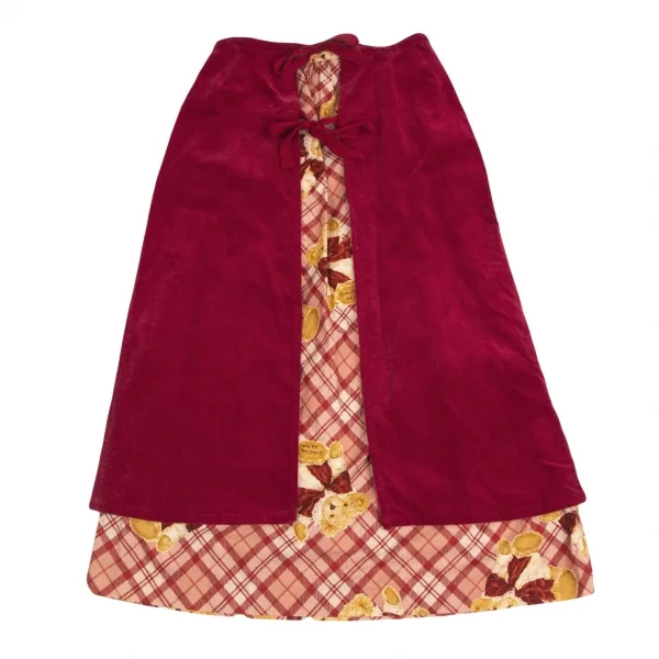 ピンクハウスPINK HOUSE ベアー刺繍コーデュロイラップチェックスカート 赤M位 K-102696_014