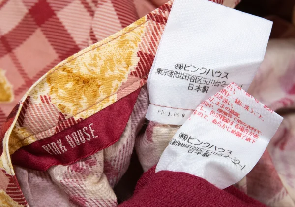 ピンクハウスPINK HOUSE ベアー刺繍コーデュロイラップチェックスカート 赤M位 K-102696_019