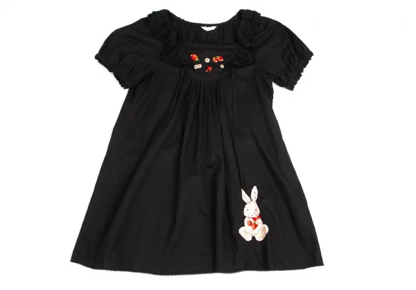 ピンクハウスPINK HOUSE ラビットストロベリー刺繍フリル半袖チュニック 黒M位 K-102697_002