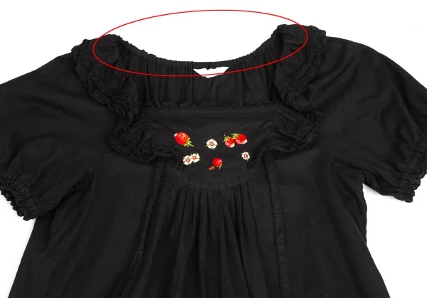 ピンクハウスPINK HOUSE ラビットストロベリー刺繍フリル半袖チュニック 黒M位 K-102697_003