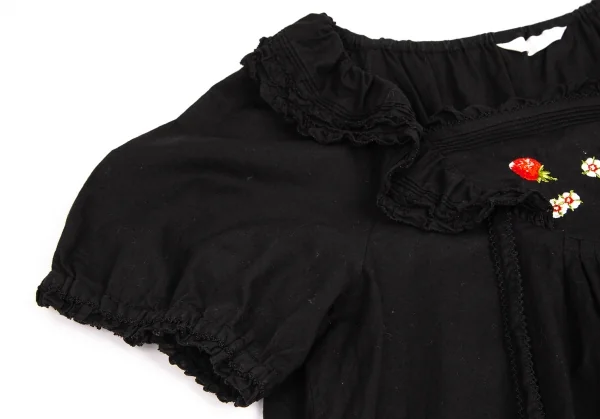 ピンクハウスPINK HOUSE ラビットストロベリー刺繍フリル半袖チュニック 黒M位 K-102697_005