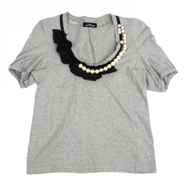 トリココムデギャルソンtricot COMME des GARCONS パールネック装飾UネックTシャツ グレーM位 K-102701_002