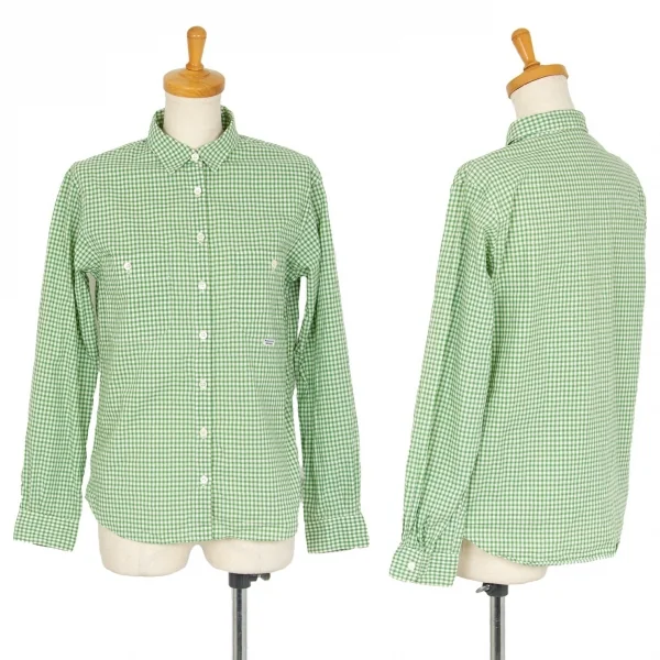 マドモアゼルノンノンMademoiselle NON NONチェックダブルポケット長袖シャツ 白緑M K-102756_001