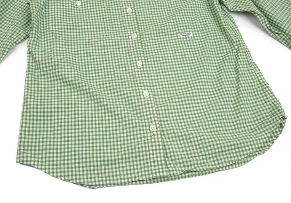 マドモアゼルノンノンMademoiselle NON NONチェックダブルポケット長袖シャツ 白緑M K-102756_013