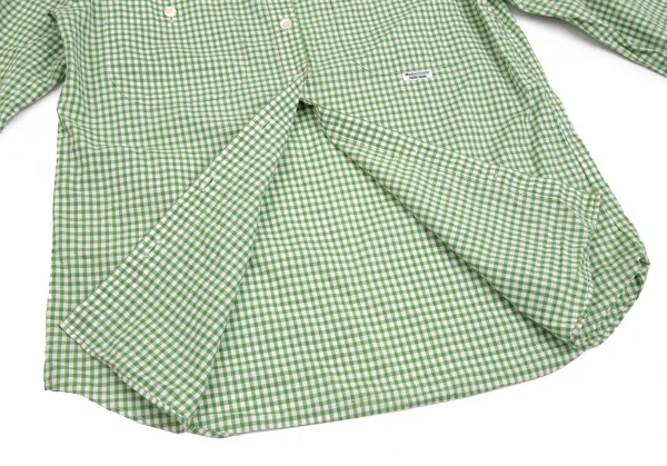 マドモアゼルノンノンMademoiselle NON NONチェックダブルポケット長袖シャツ 白緑M K-102756_014