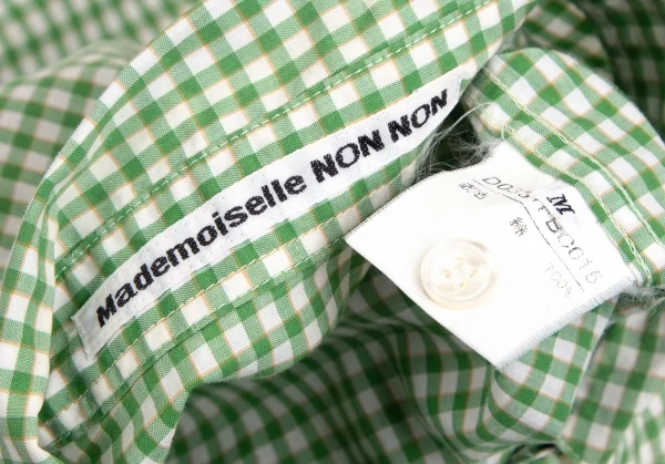 マドモアゼルノンノンMademoiselle NON NONチェックダブルポケット長袖シャツ 白緑M K-102756_017