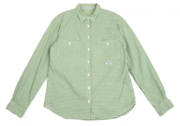 マドモアゼルノンノンMademoiselle NON NONチェックダブルポケット長袖シャツ 白緑M K-102756_002