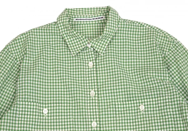 マドモアゼルノンノンMademoiselle NON NONチェックダブルポケット長袖シャツ 白緑M K-102756_003