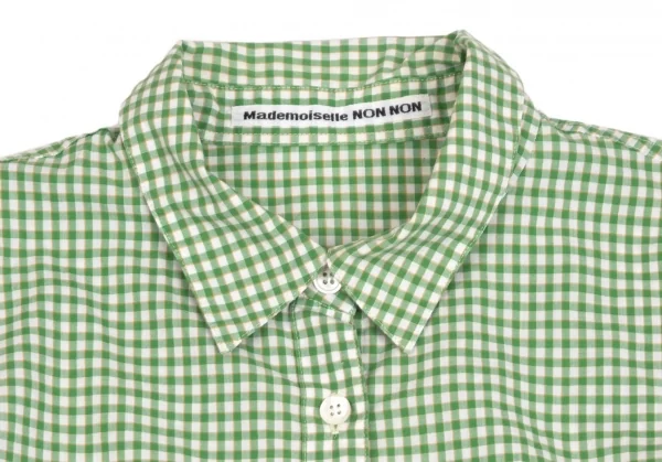 マドモアゼルノンノンMademoiselle NON NONチェックダブルポケット長袖シャツ 白緑M K-102756_004