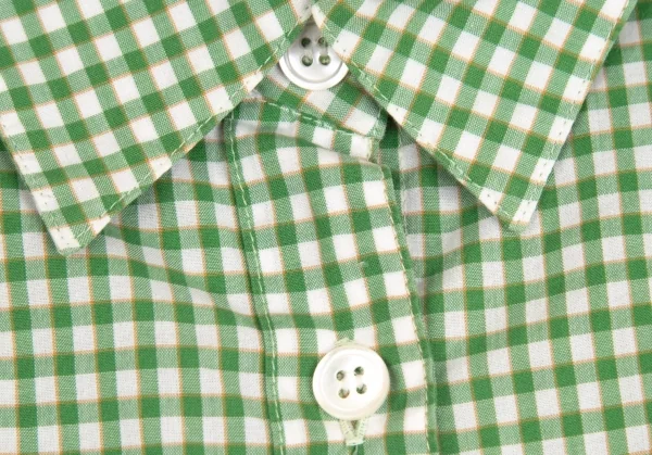 マドモアゼルノンノンMademoiselle NON NONチェックダブルポケット長袖シャツ 白緑M K-102756_005