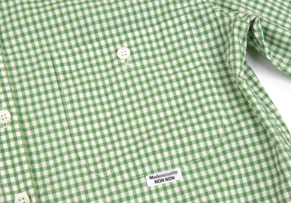 マドモアゼルノンノンMademoiselle NON NONチェックダブルポケット長袖シャツ 白緑M K-102756_007