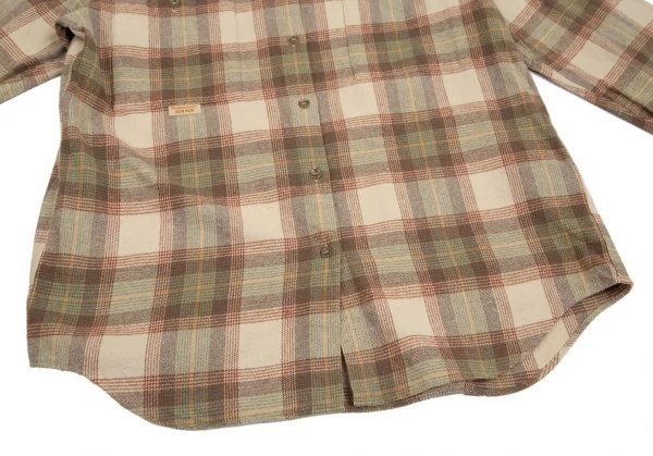 マドモアゼルノンノンMademoiselle NON NON 襟刺繍オーバーチェック長袖シャツ ベージュ茶38M K-102762_011