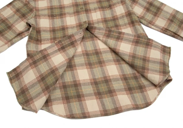 マドモアゼルノンノンMademoiselle NON NON 襟刺繍オーバーチェック長袖シャツ ベージュ茶38M K-102762_012