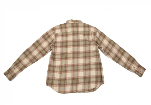 マドモアゼルノンノンMademoiselle NON NON 襟刺繍オーバーチェック長袖シャツ ベージュ茶38M K-102762_013