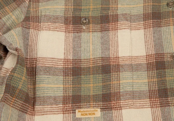 マドモアゼルノンノンMademoiselle NON NON 襟刺繍オーバーチェック長袖シャツ ベージュ茶38M K-102762_007