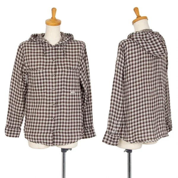 マドモアゼルノンノンMademoiselle NON NON ギンガムチェックダブルガーゼフードシャツ 茶オフ40L K-102765_001