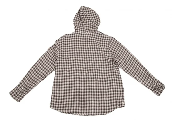 マドモアゼルノンノンMademoiselle NON NON ギンガムチェックダブルガーゼフードシャツ 茶オフ40L K-102765_012