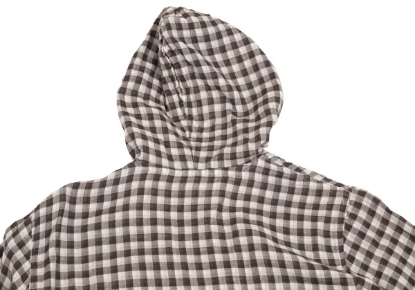 マドモアゼルノンノンMademoiselle NON NON ギンガムチェックダブルガーゼフードシャツ 茶オフ40L K-102765_013