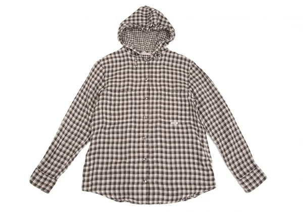 マドモアゼルノンノンMademoiselle NON NON ギンガムチェックダブルガーゼフードシャツ 茶オフ40L K-102765_002