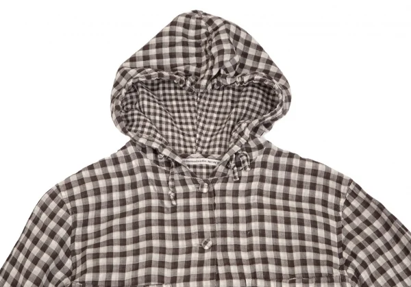 マドモアゼルノンノンMademoiselle NON NON ギンガムチェックダブルガーゼフードシャツ 茶オフ40L K-102765_003