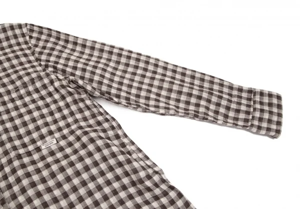 マドモアゼルノンノンMademoiselle NON NON ギンガムチェックダブルガーゼフードシャツ 茶オフ40L K-102765_005