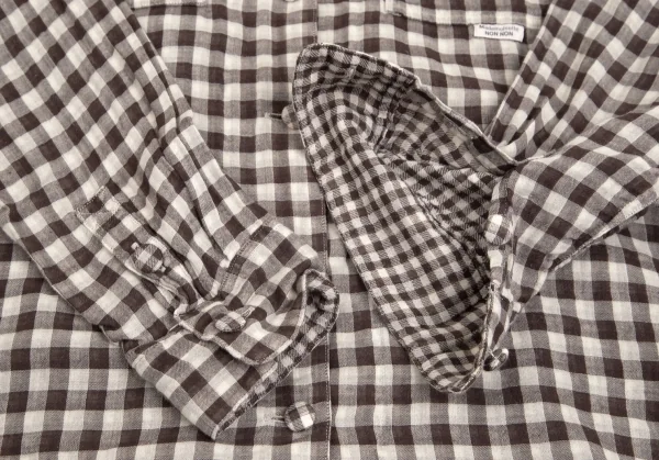 マドモアゼルノンノンMademoiselle NON NON ギンガムチェックダブルガーゼフードシャツ 茶オフ40L K-102765_006