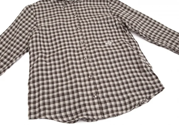 マドモアゼルノンノンMademoiselle NON NON ギンガムチェックダブルガーゼフードシャツ 茶オフ40L K-102765_007