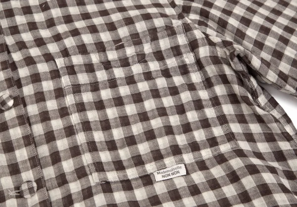 マドモアゼルノンノンMademoiselle NON NON ギンガムチェックダブルガーゼフードシャツ 茶オフ40L K-102765_008