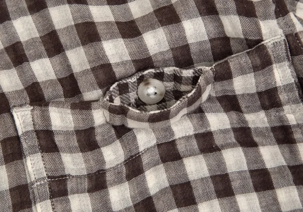 マドモアゼルノンノンMademoiselle NON NON ギンガムチェックダブルガーゼフードシャツ 茶オフ40L K-102765_009