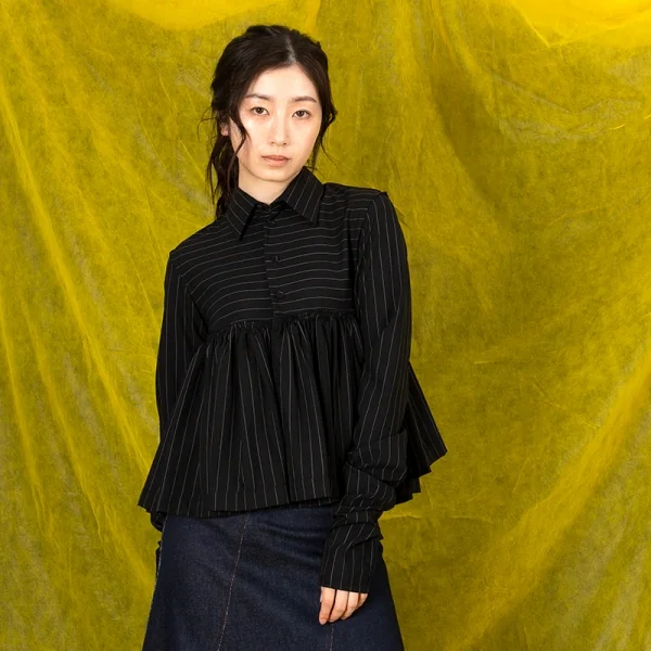 ジャンポールゴルチエ ファムJean Paul GAULTIER FEMME ストライプ切替スーパーロングスリーブシャツ 黒40 K-102793_015