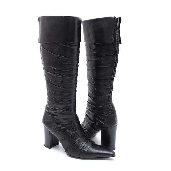 ジャンポールゴルチエJean Paul GAULTIER レザーマミーデザインポインテッドトゥロングブーツ 黒L(24位) K-102800_001