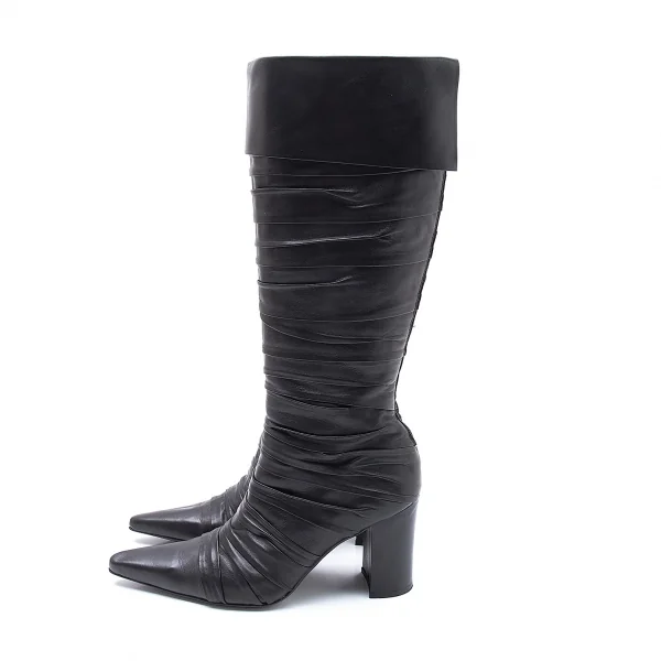 ジャンポールゴルチエJean Paul GAULTIER レザーマミーデザインポインテッドトゥロングブーツ 黒L(24位) K-102800_003