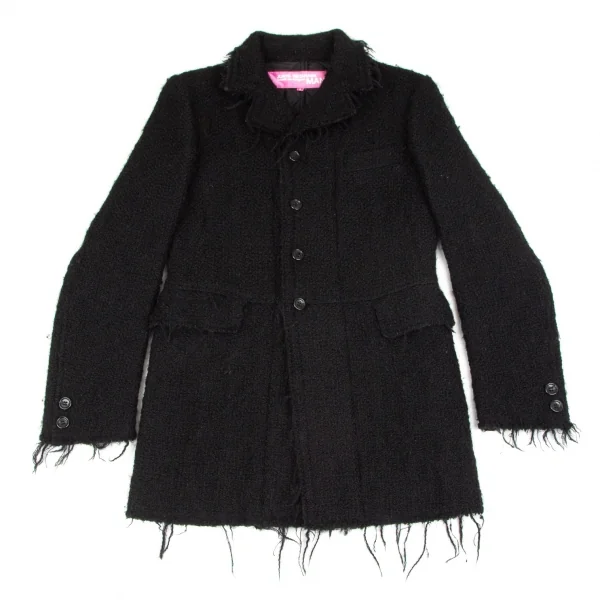 ジュンヤワタナベマンピンク コムデギャルソンJUNYA WATANABE MAN PINK COMME des GARCONS ウールモヘヤ裏キルティング裁ち切りデザインジャケット 黒S K-102815_002