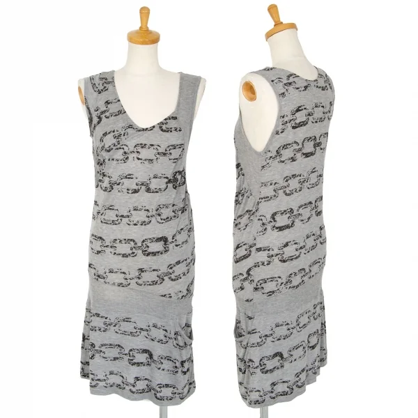 ヒステリックグラマーHYSTERIC GLAMOUR チェーン総柄リブ切替ノースリーブカットワンピース グレーフリー K-102821_001