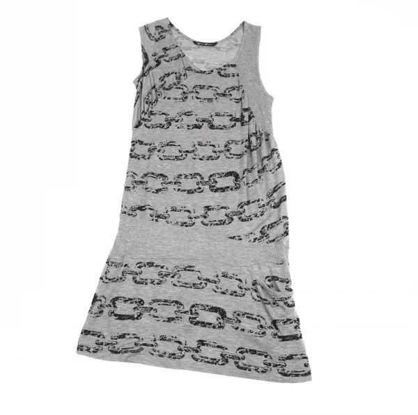 ヒステリックグラマーHYSTERIC GLAMOUR チェーン総柄リブ切替ノースリーブカットワンピース グレーフリー K-102821_002