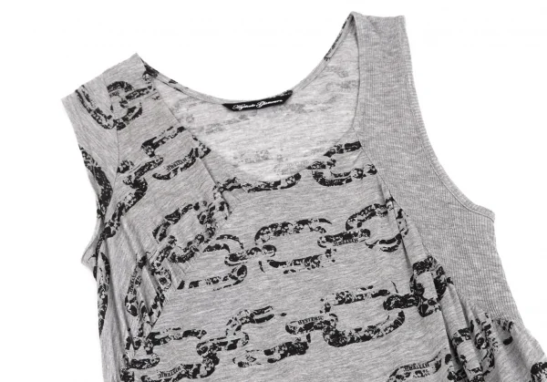 ヒステリックグラマーHYSTERIC GLAMOUR チェーン総柄リブ切替ノースリーブカットワンピース グレーフリー K-102821_003
