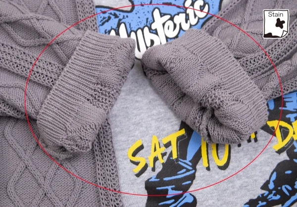 ヒステリックグラマーHYSTERIC GLAMOUR ガールプリントフロントスウェット切替ケーブルニットセーター グレーフリー K-102822_010