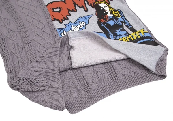 ヒステリックグラマーHYSTERIC GLAMOUR ガールプリントフロントスウェット切替ケーブルニットセーター グレーフリー K-102822_012